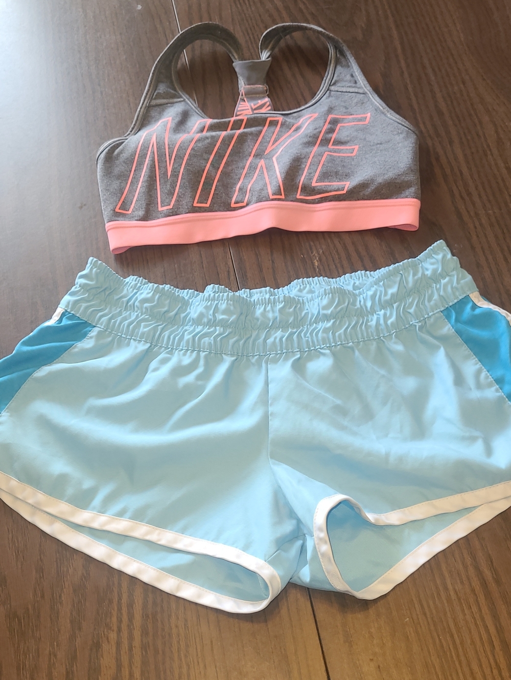 Nike Women's Light Blue Athletic Shorts And Gray Shorts Bra Size M
